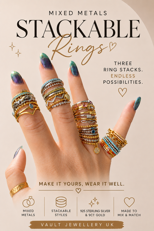 925 Sterling Silver Mixed Metal Stackable Rings | 3 Ring Stacks | VAULT